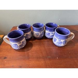 Set of 5 Pfaltzgraff Villa Flora Handpainted Ceramic Barrel Shaped Mugs ~ EUC ~
